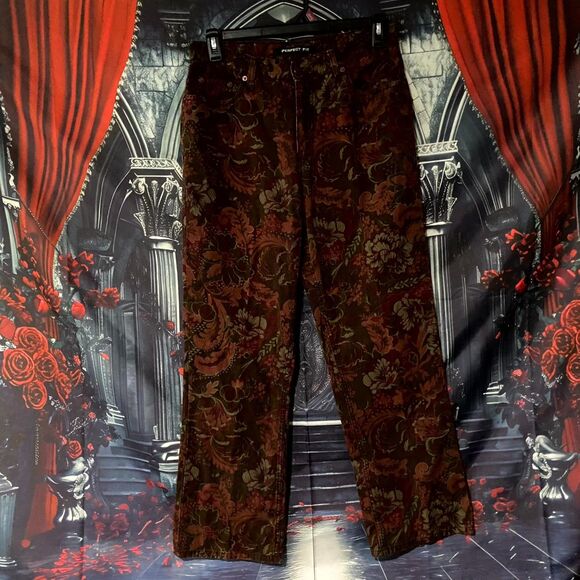 VTG Bill Blass Straight Jeans Women 10 Flora Denim Paisley Western Boho Tapestry - Picture 1 of 6